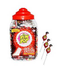 PIN POP KOLA NEGRA • LIZAKI O SMAKU COLI WYPEŁNIONE GUMĄ BALONOWĄ - 100 SZTUK
